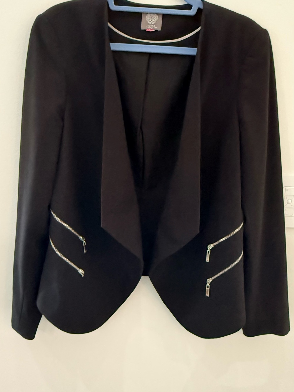 Vince Camuto Womens Black Open-Front Blazer with Zip Detail